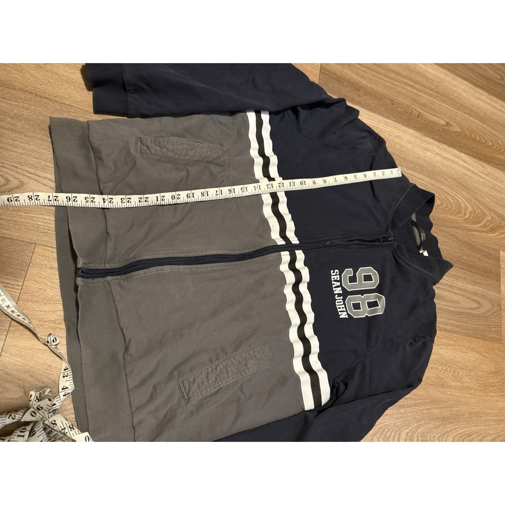 Sean John XL Sweatshirt Full Zip Colorblock Navy Bly Gray Flat Collar Logo 98 - Picture 2 of 5